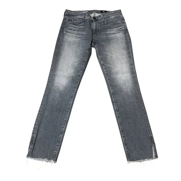 AG Adriano Goldschmied The Prima Ankle Cigarette Jeans Black Denim Frayed Hem 23 - Picture 2 of 16